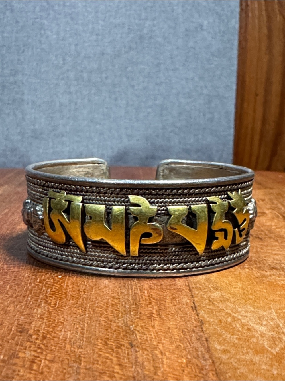 Tibetan-Style Silver Cuff Bracelet - Gold overlay 925 sterling